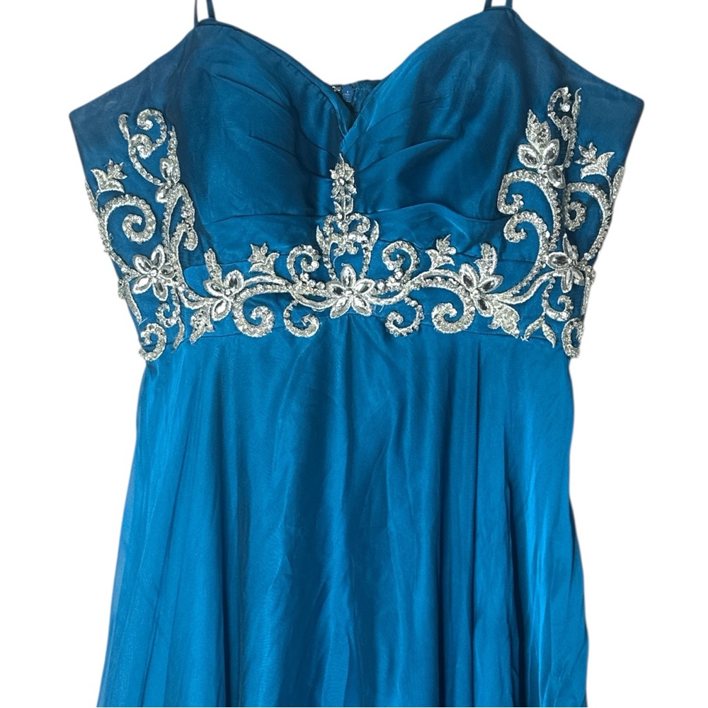 BICICI & COTY A Line Formal Dress Blue with Silver Floral Detail Size XL - Picture 5 of 16